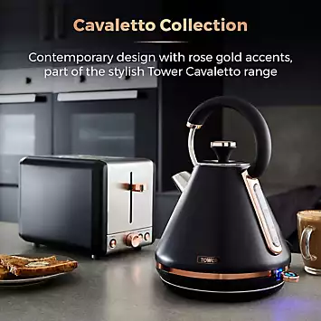 Tower Cavaletto 1.7LPyramid Kettle with Fast Boil 3000W T10044RG - Black and Rose Gold | Kaleidoscope