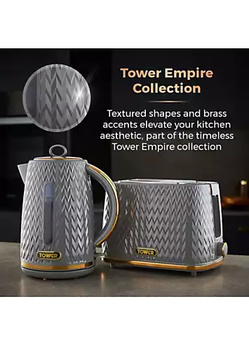 Tower Empire 3KW 1.7L Kettle T10052GRY - Grey with Brass Accents | Kaleidoscope