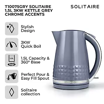 Tower Solitaire 1.5L 3KW Kettle T10075GRY - Grey | Kaleidoscope