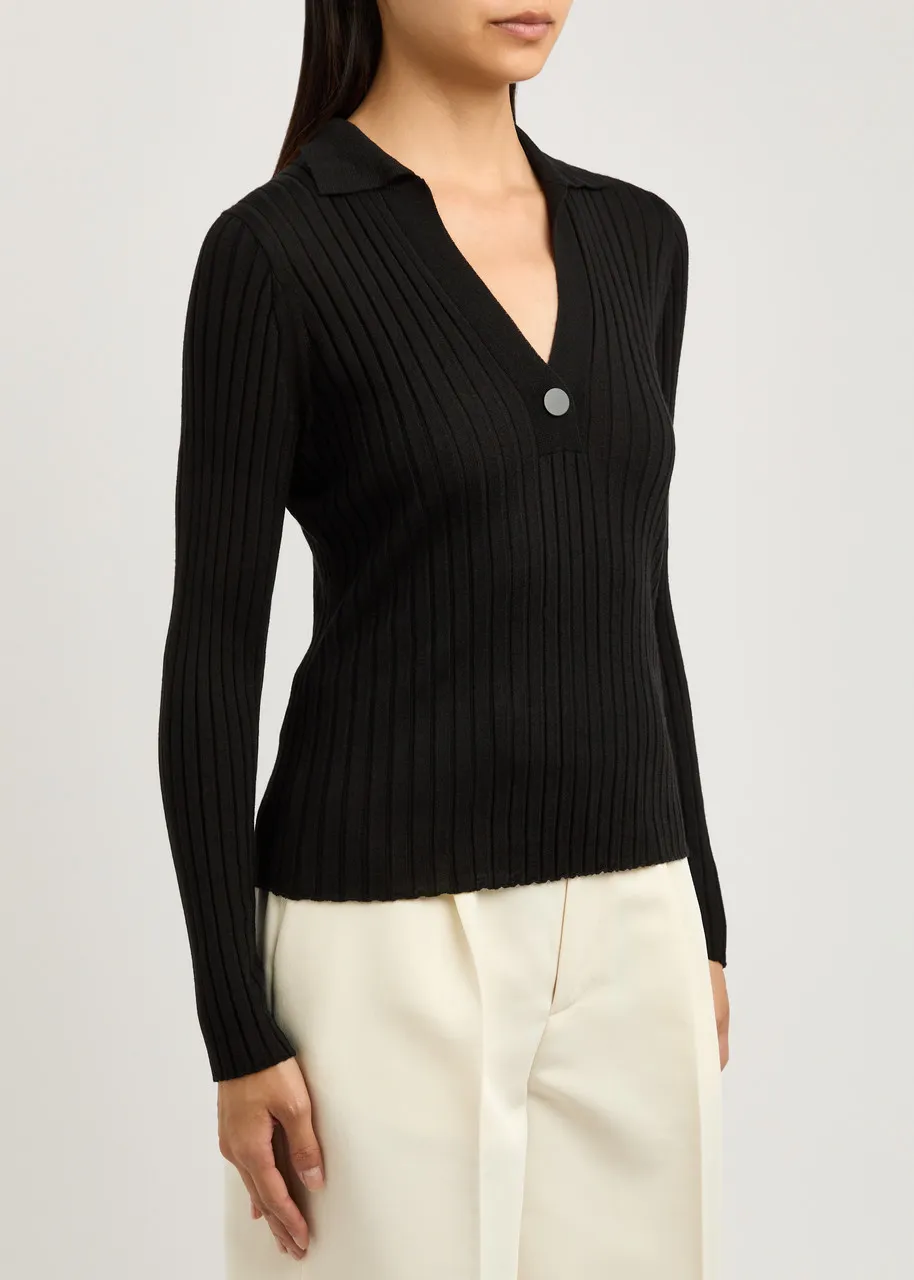 VINCE Ribbed wool-blend polo top -                         -                     -                