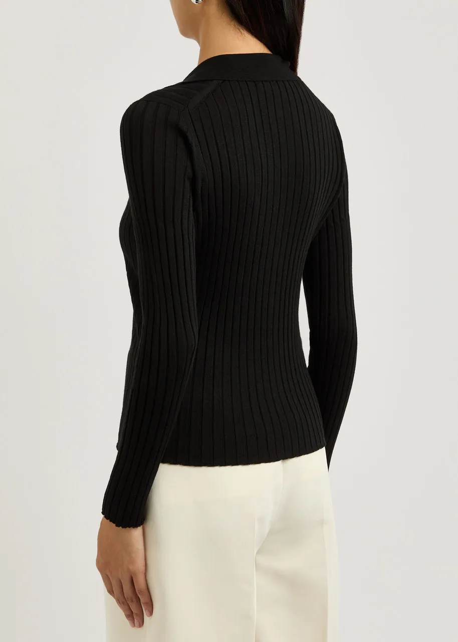 VINCE Ribbed wool-blend polo top -                         -                     -                