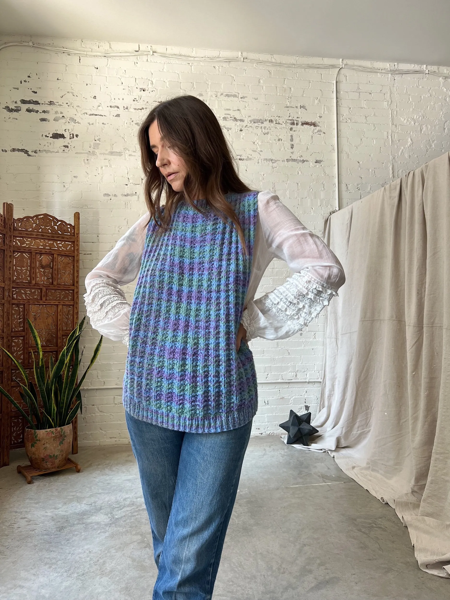 Vintage Handknit Space-Dyed Pullover Vest, XS-Large-