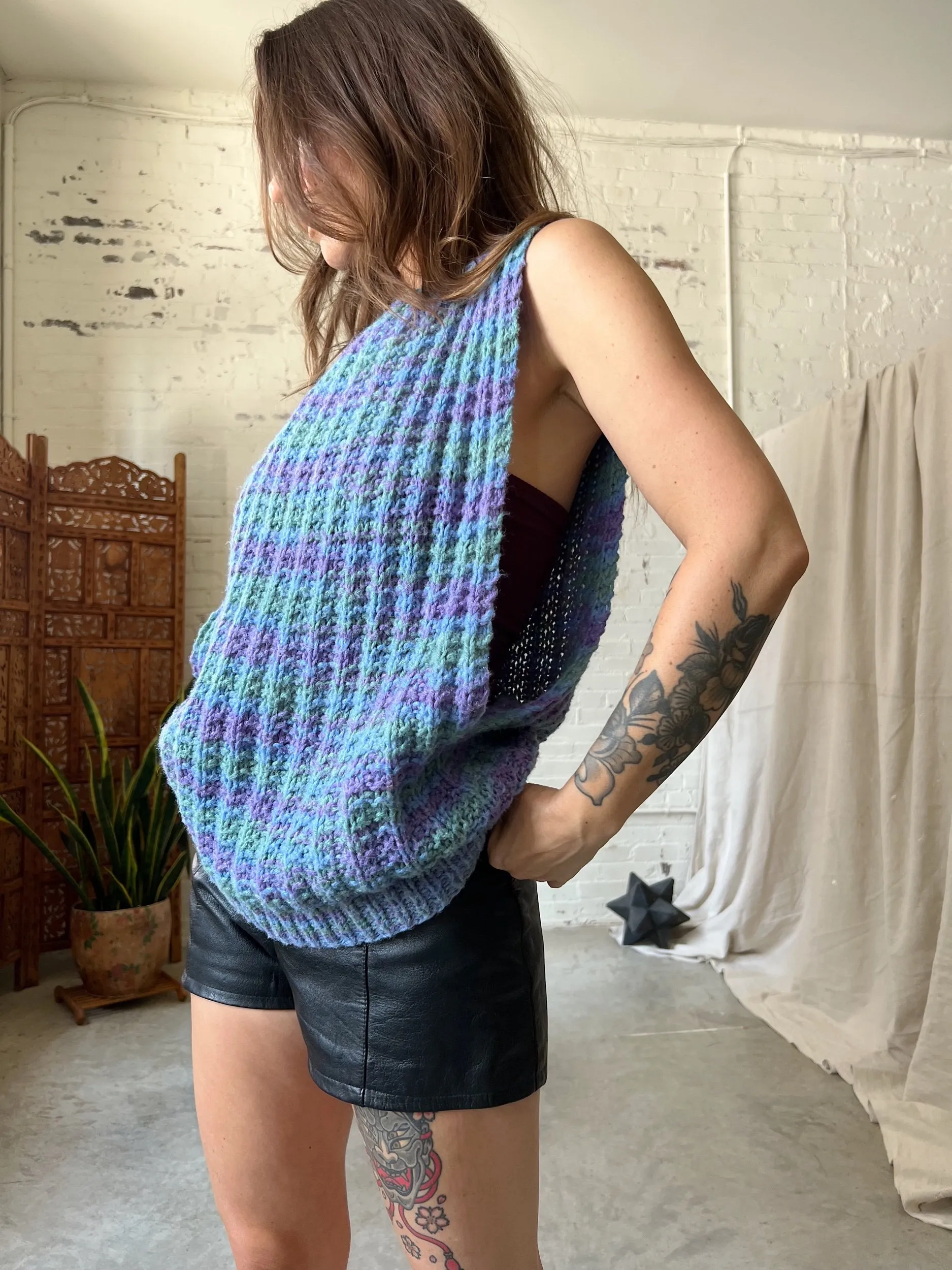 Vintage Handknit Space-Dyed Pullover Vest, XS-Large-