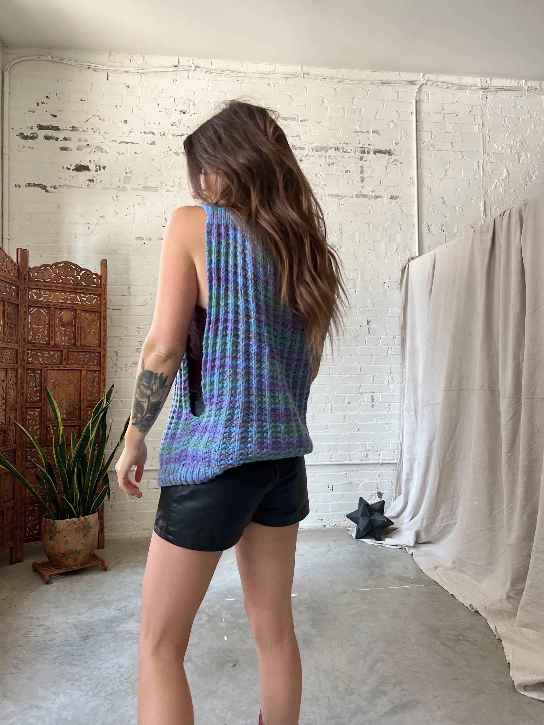 Vintage Handknit Space-Dyed Pullover Vest, XS-Large-