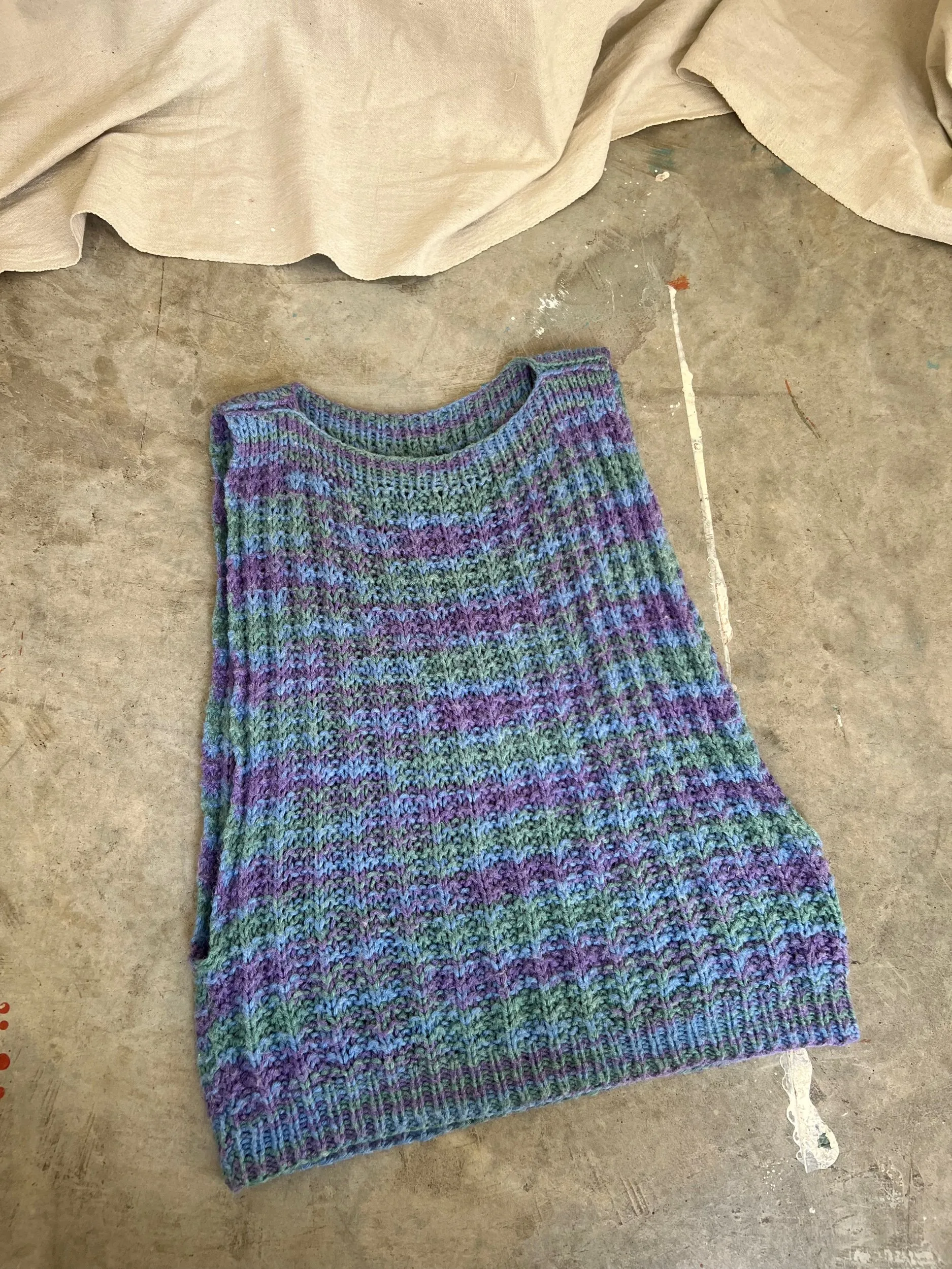 Vintage Handknit Space-Dyed Pullover Vest, XS-Large-