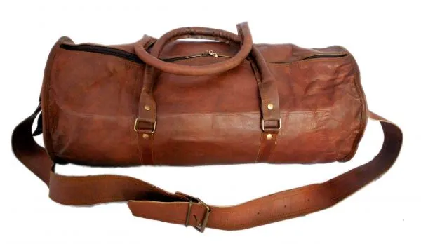 Vintage leather duffle bag sports style Round 18 inches