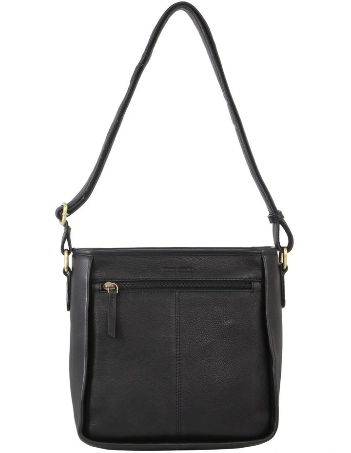 Woven Embossed Leather Cross-Body Bag in Black