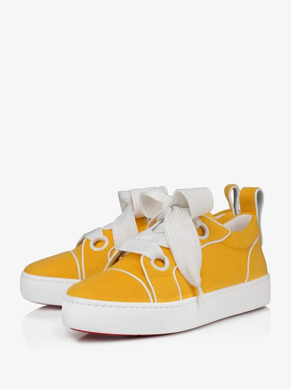 Yellow Suede Skate Sneakers For Women Round Toe Lace Up Casual Sneakers